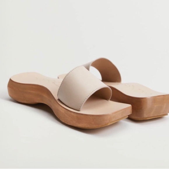 MNG Cream Asymmetric Leather Wood-Style Square Toe Slide Sandal Sz EUR 38 US 7.5 - Picture 13 of 16